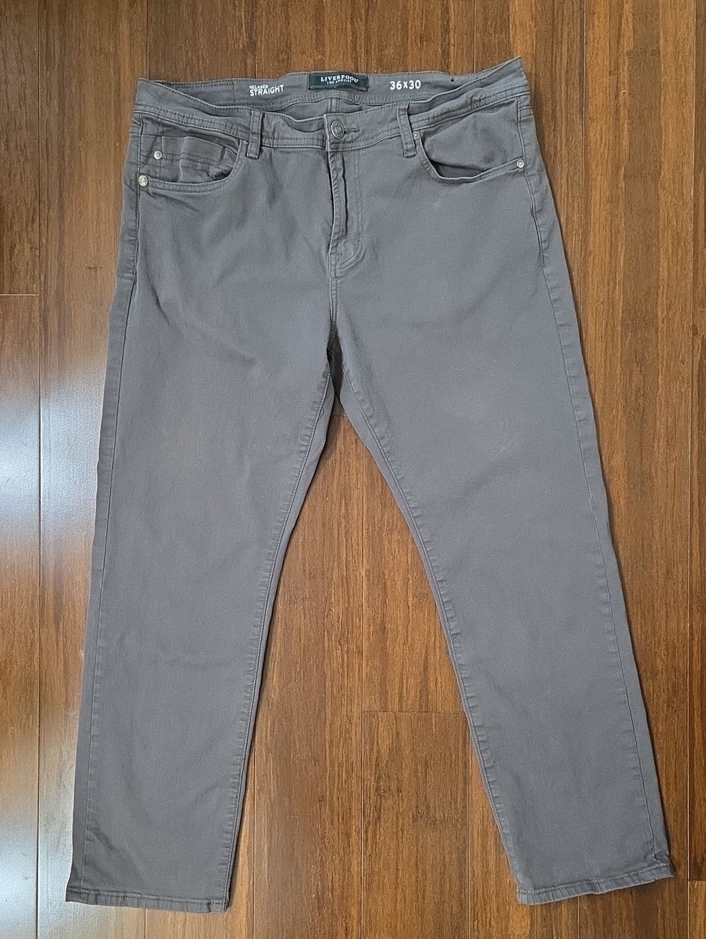 MEN'S LIVERPOOL LOS ANGELES RELAXED STRAIGHT JEANS OCEAN STORM GRAY BROWN 36X30